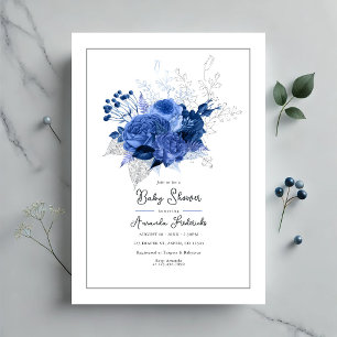 Elegant Blue Floral Baby Shower Invitation