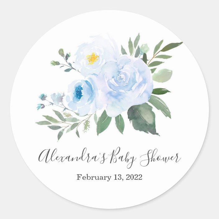 Elegant Blue Floral Baby Shower Sticker | Zazzle.com