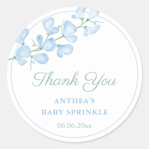 Elegant Blue Floral Baby Shower Thank You Favor Classic Round Sticker