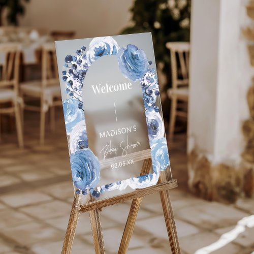 Elegant Blue Floral Baby Shower Welcome Sign