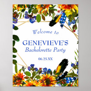 Elegant Blue Floral Bachelorette Party Welcome Poster