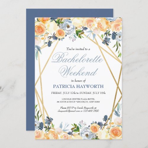 Elegant Blue Floral Bachelorette Weekend Itinerary Invitation
