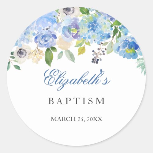 Elegant Blue Floral Baptism Christening Sticker