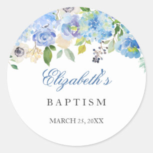 Elegant Blue Floral Baptism Christening Sticker