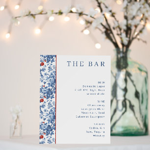 Elegant Blue Floral Bar Menu Foam Board
