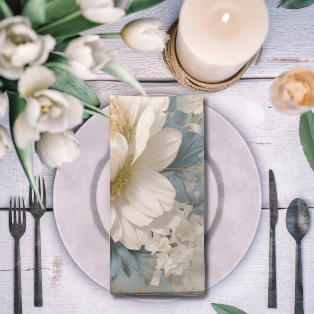 Elegant Blue Floral Birthday Party Invitation Cloth Napkin (Creator Uploaded)