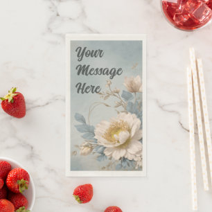 Elegant Blue Floral Birthday Party Paper Guest Towels