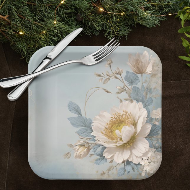 Elegant Blue Floral Birthday Party  Paper Plates (Creator Uploaded)