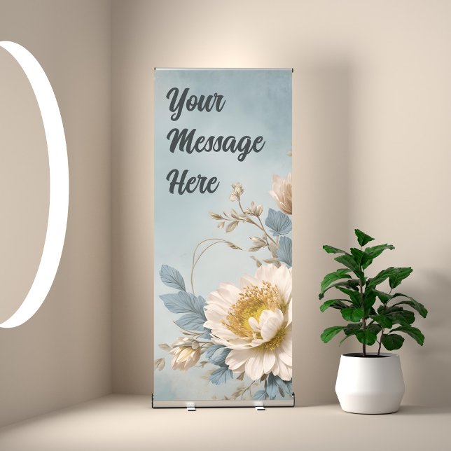 Elegant Blue Floral Birthday Party  Retractable Banner (Creator Uploaded)