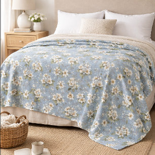 Elegant Blue Floral Blossom Fleece Blanket