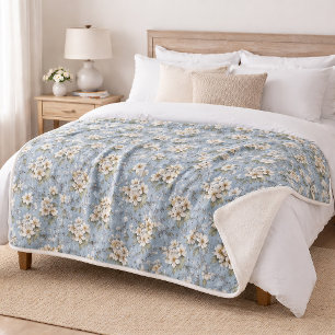 Elegant Blue Floral Blossom Sherpa Blanket