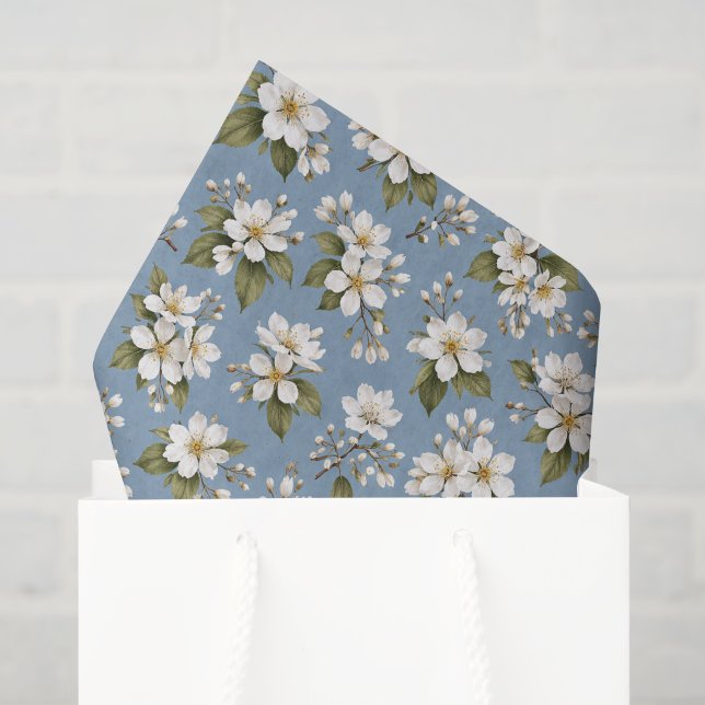 Elegant Blue Floral Blossom  Tissue Paper (Gift Bag)