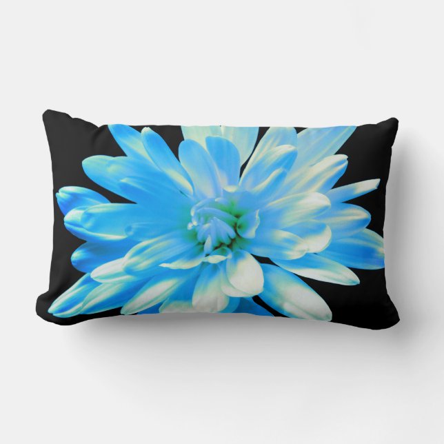 Elegant blue floral blue daisy blue zinnia lumbar pillow (Front)