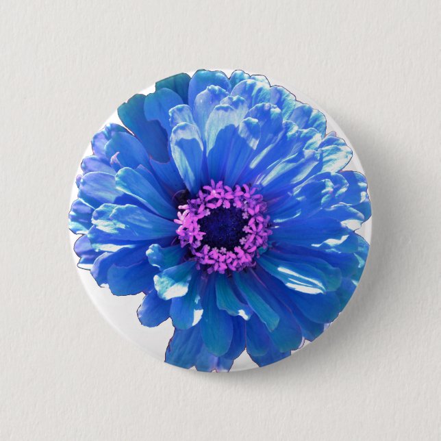 Elegant blue floral blue daisy button (Front)