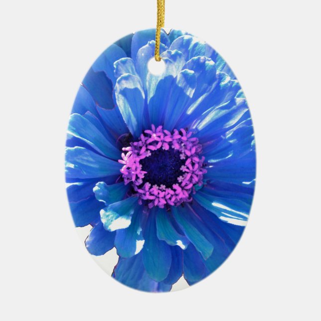 Elegant blue floral blue daisy ceramic ornament (Front)
