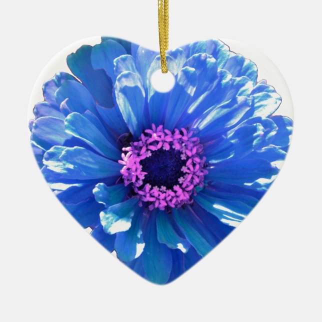 Elegant blue floral blue daisy ceramic ornament (Front)