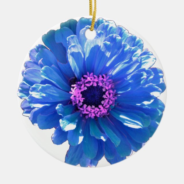 Elegant blue floral blue daisy ceramic ornament (Front)