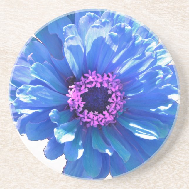 Elegant blue floral blue daisy drink coaster (Front)