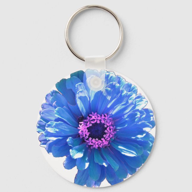 Elegant blue floral blue daisy keychain (Front)