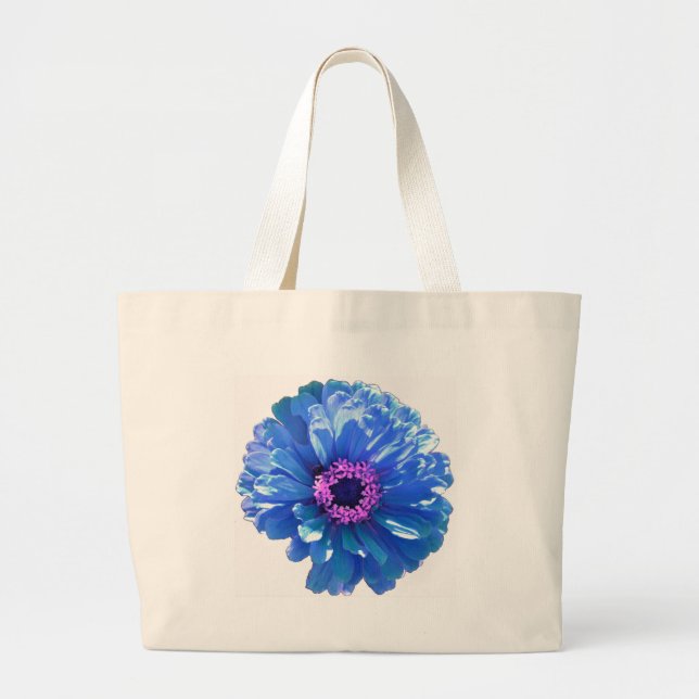 Elegant blue floral blue daisy large tote bag (Front)