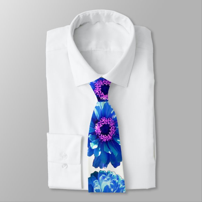 Elegant blue floral blue daisy neck tie (Tied)