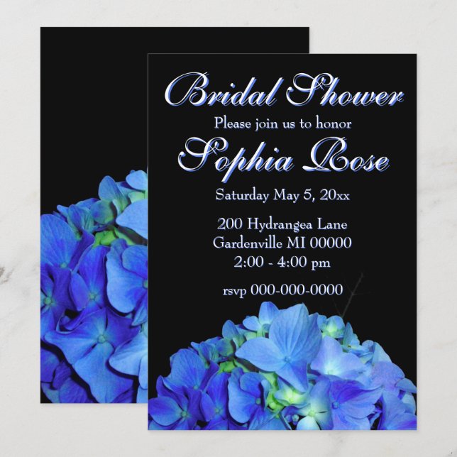 Elegant blue floral blue hydrangeas Bridal Shower Invitation (Front/Back)