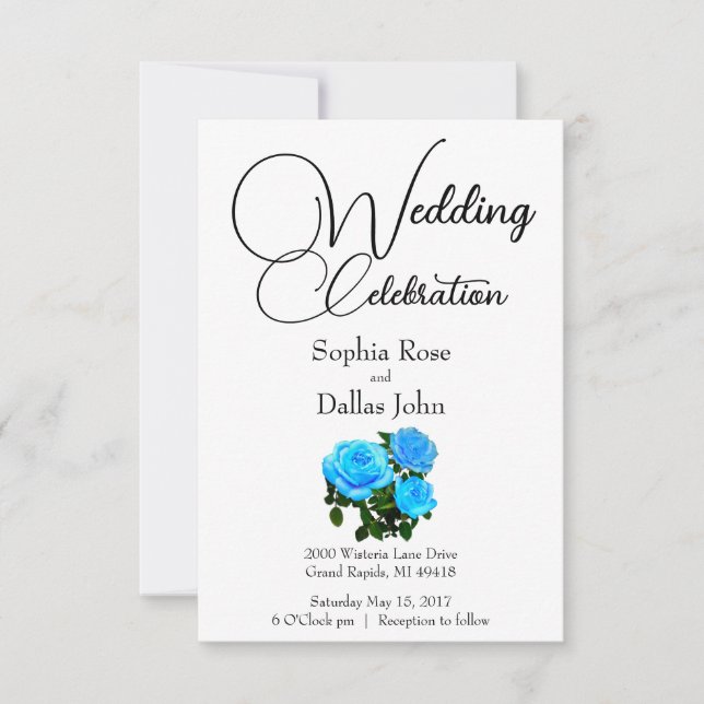 elegant blue floral blue roses blue flowers invitation (Front)