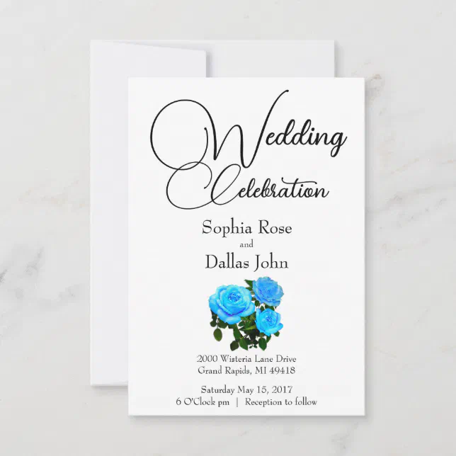 elegant blue floral blue roses blue flowers invitation | Zazzle