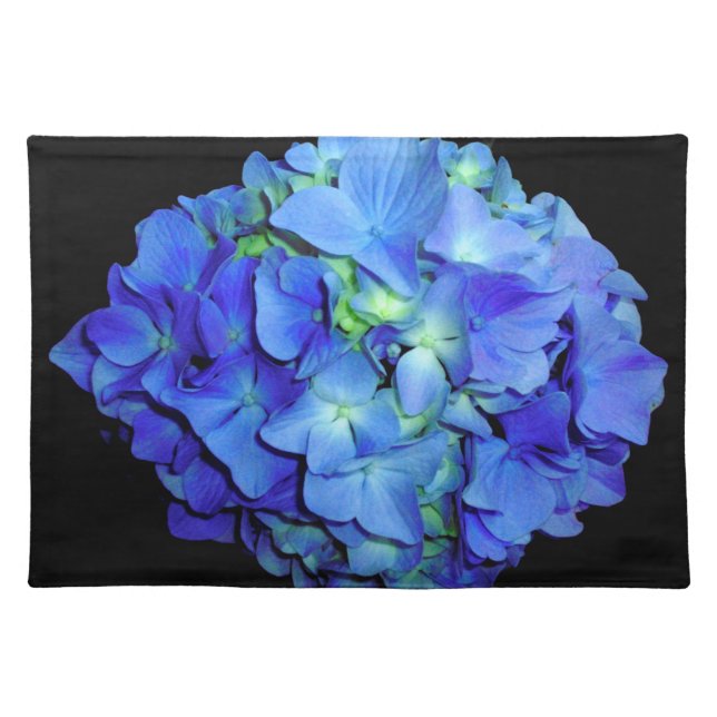 Elegant blue floral blue roses blue hydrangeas  cloth placemat (Front)