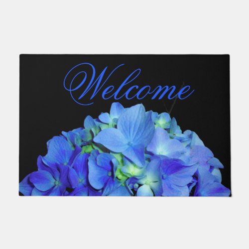Elegant blue floral blue roses blue hydrangeas  doormat