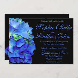 Elegant blue floral blue roses blue hydrangeas invitation