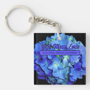 Elegant blue floral blue roses blue hydrangeas  keychain