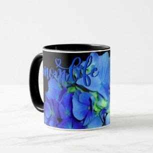 Elegant blue floral blue roses blue hydrangeas mug