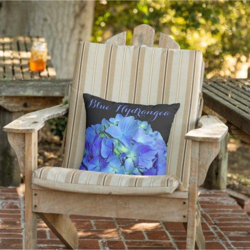 Elegant blue floral blue roses blue hydrangeas  outdoor pillow