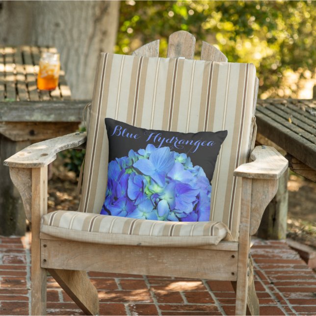 Elegant blue floral blue roses blue hydrangeas  outdoor pillow (Chair)