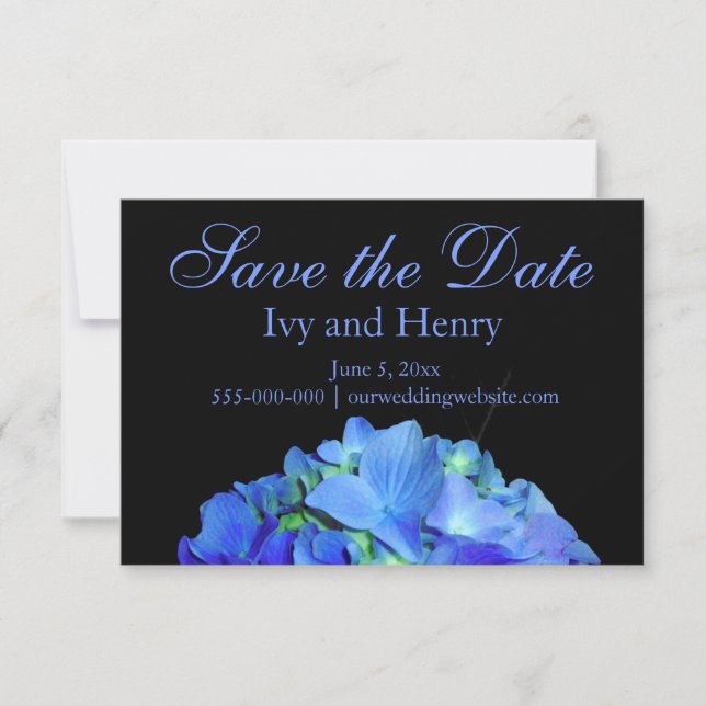 Elegant blue floral blue roses blue hydrangeas  save the date (Front)