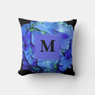 Elegant blue floral blue roses blue hydrangeas throw pillow