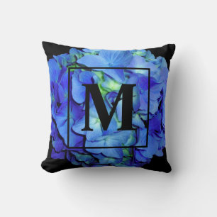 Elegant blue floral blue roses blue hydrangeas throw pillow