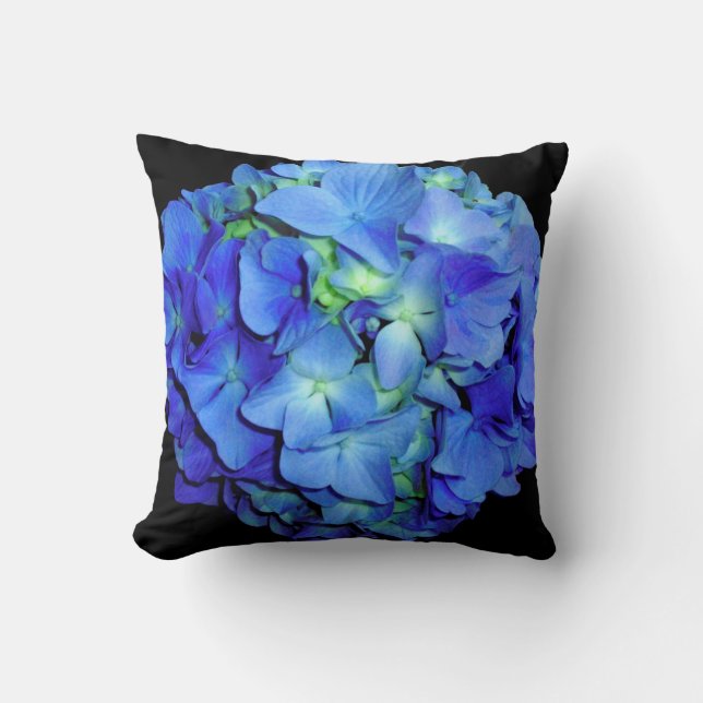 Elegant blue floral blue roses blue hydrangeas  throw pillow (Front)