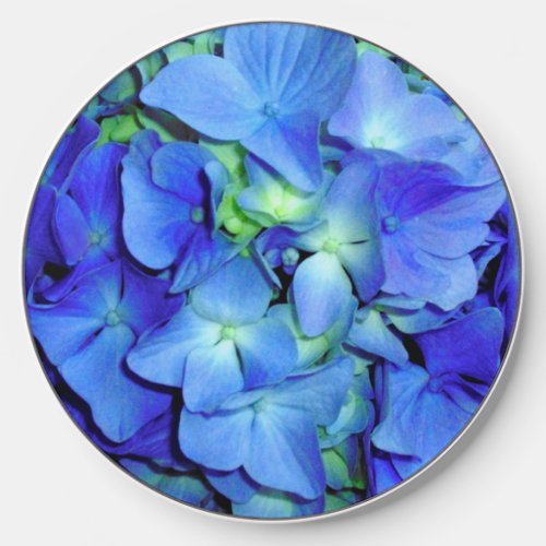 Elegant blue floral blue roses blue hydrangeas  wireless charger 