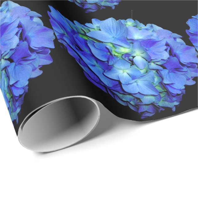 Elegant blue floral blue roses blue hydrangeas  wrapping paper (Roll Corner)