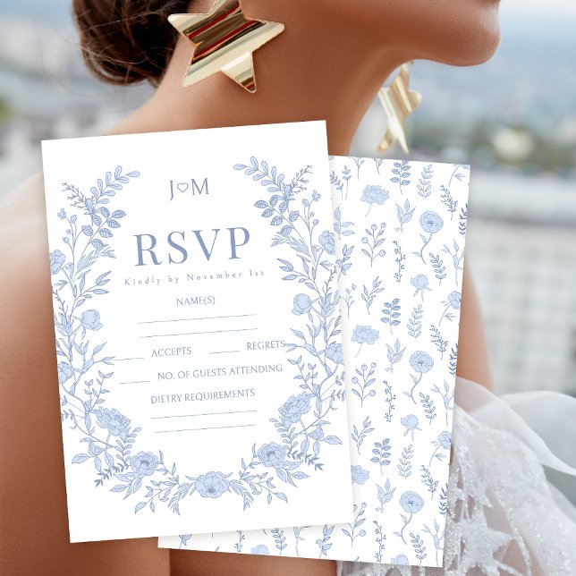 Elegant blue floral bohemian wedding RSVP cards (Creator Uploaded)