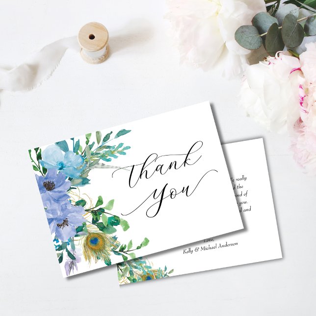 Elegant Blue Floral Boho Wedding Thank You Card (Creator Uploaded)