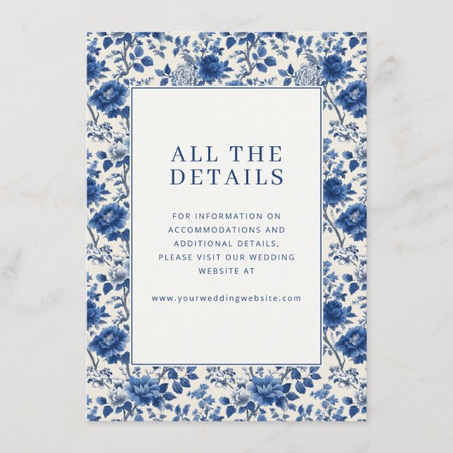 Elegant Blue Floral Border Enclosure Card (Front)