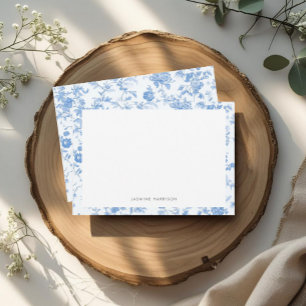 Elegant Blue Floral Border French Toile de Jouy Note Card