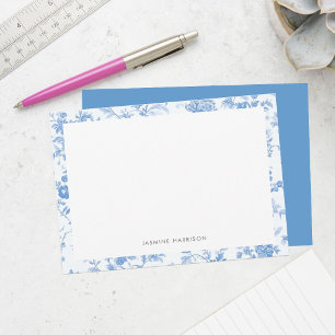 Elegant Blue Floral Border French Toile de Jouy Note Card