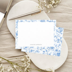 Elegant Blue Floral Border French Toile de Jouy Note Card
