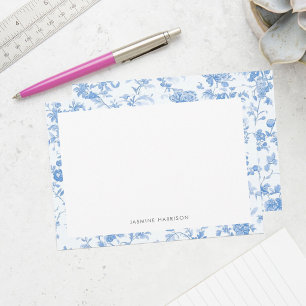 Elegant Blue Floral Border French Toile de Jouy Note Card