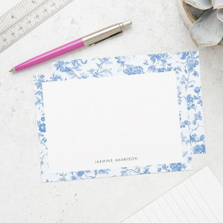 Elegant Blue Floral Border French Toile de Jouy Note Card