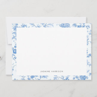 Elegant Blue Floral Border French Toile de Jouy Note Card